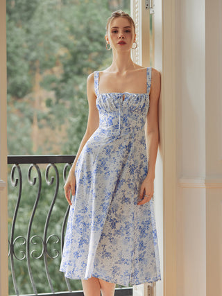 Robe midi cami à imprimé floral avec détail de nœud