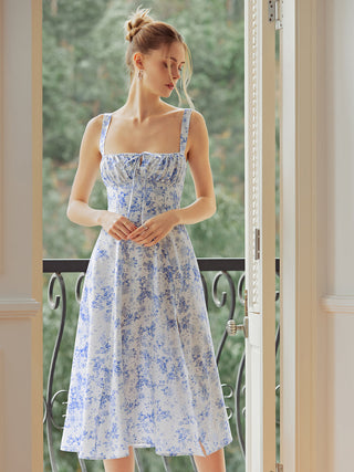 Robe midi cami à imprimé floral avec détail de nœud