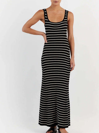 Old Money Aesthetics Stripe Long Knit Dress