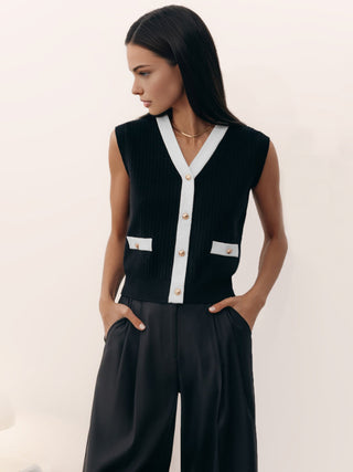 V-Neck Solid Button Knitted Vest