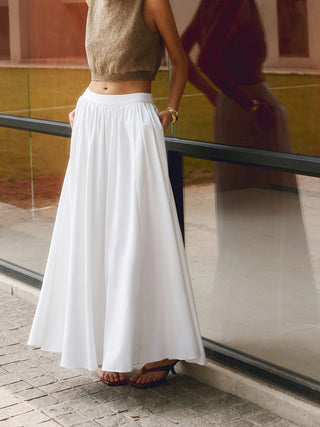 Linen Pleated Maxi Skirt