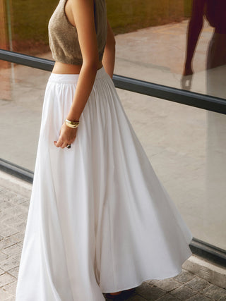 Linen Pleated Maxi Skirt