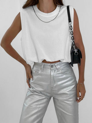 Pure Cotton Metal Chain Detail Tank Top