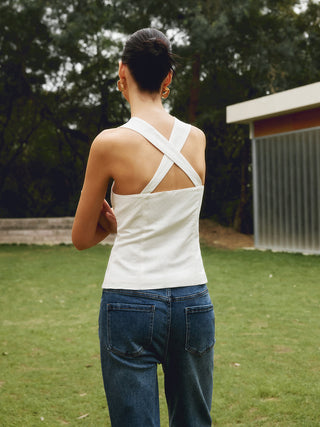 Cotton & Linen Knotted Bow Detail Tank Top