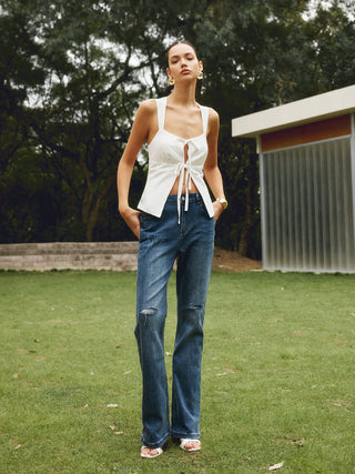 Cotton & Linen Knotted Bow Detail Tank Top