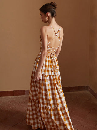 Robe cami longue à carreaux croisés