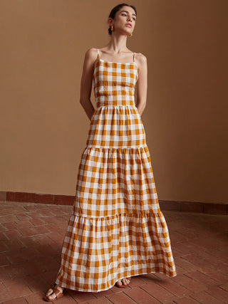 Robe cami longue à carreaux croisés