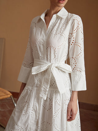 Robe midi ceinturée en pur coton