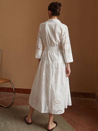 Robe midi ceinturée en pur coton