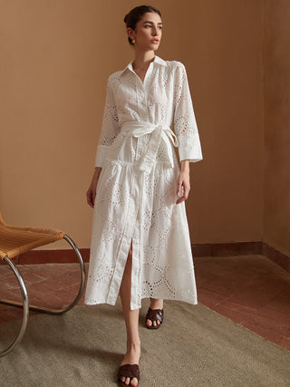 Robe midi ceinturée en pur coton