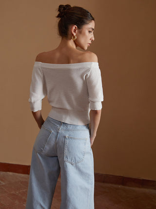 Solid Off-Shoulder Knit Top