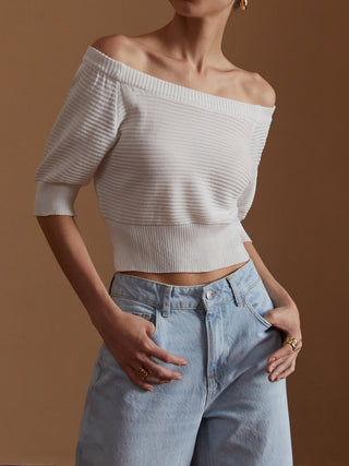 Solid Off-Shoulder Knit Top