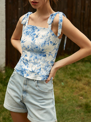 Bloom In Spring Print Knotted Cami Top