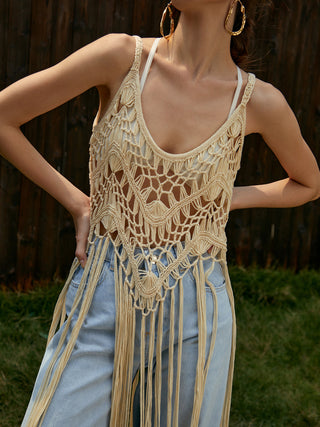 Fringe Hem Crochet Cover Up Top