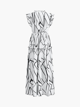 Abstract Lines Print Sleeveless Maxi Dress