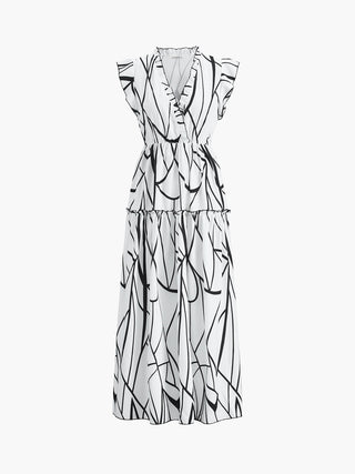 Abstract Lines Print Sleeveless Maxi Dress