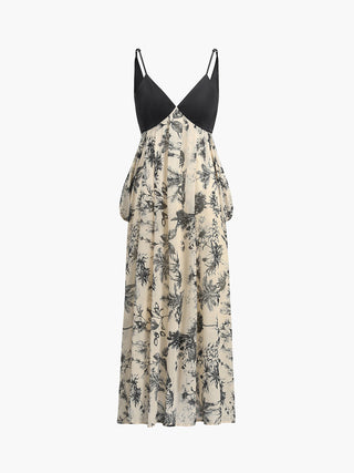 Robe longue cami imprimée en chiffon de plante