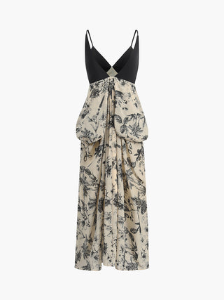 Robe longue cami imprimée en chiffon de plante