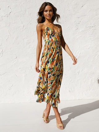 Robe midi cami imprimée multicolore