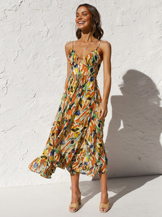 Robe midi cami imprimée multicolore