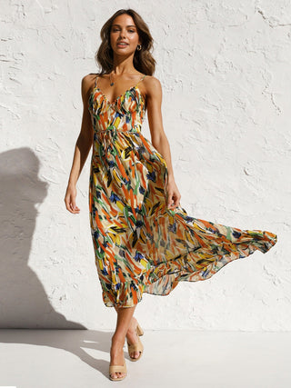 Robe midi cami imprimée multicolore