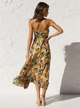 Robe midi cami imprimée multicolore