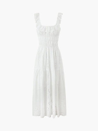 Sundrenched Cotton Eyelet Embroidered Long Dress