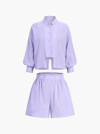 Pure Cotton Pinstripe Long-Sleeve Shorts Set