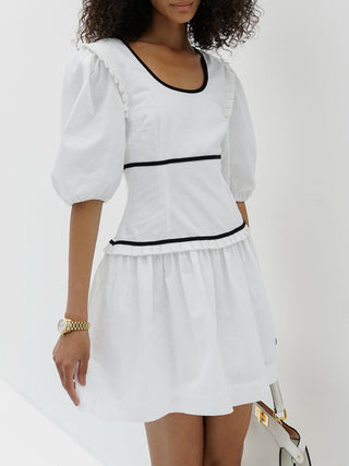 Pure Cotton Contrast Line Elastic Cuff Short Dress