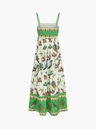 Robe longue cami à imprimé oiseau avec poches