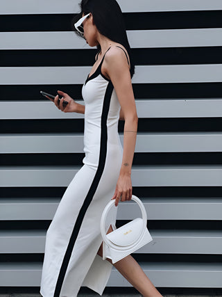 Robe midi cami à fente avec bordure contrastée