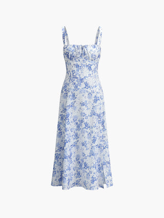 Robe midi cami à imprimé floral avec détail de nœud