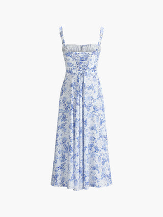 Robe midi cami à imprimé floral avec détail de nœud