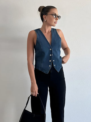 Gilet en jean avec boutons en métal