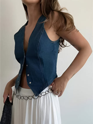 Denim Metal Button Waistcoat