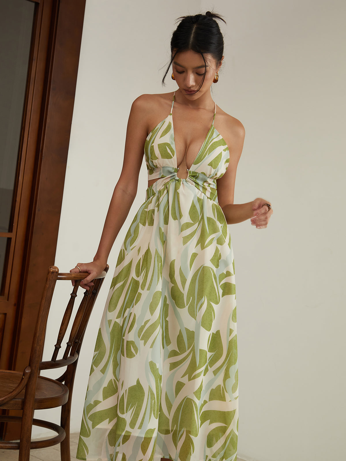 Halter Backless Cutout Long Dress