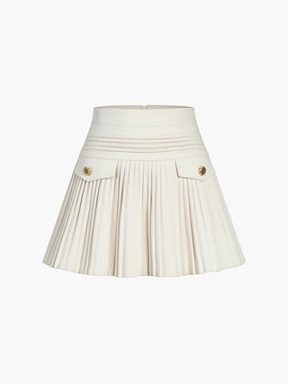 Golden Button Pleated Mini Skirt