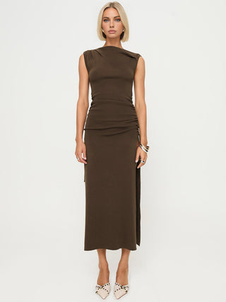 Asymmetrical Neck Split Midi Dress