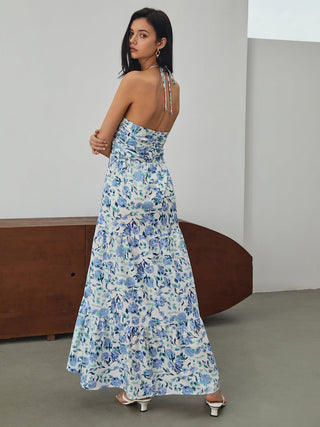 Robe longue à imprimé floral avec dos nu