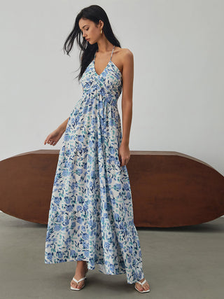 Robe longue à imprimé floral avec dos nu