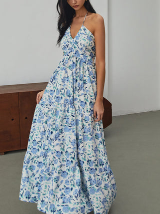 Robe longue à imprimé floral avec dos nu