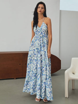 Floral Print Halter Long Dress