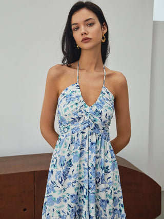 Robe longue à imprimé floral avec dos nu