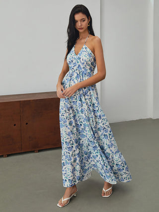 Robe longue à imprimé floral avec dos nu