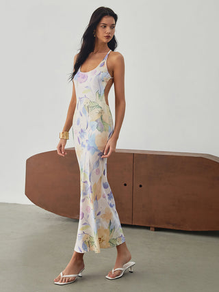 Robe longue dos nu à imprimé floral multiple