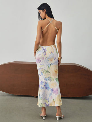 Robe longue dos nu à imprimé floral multiple