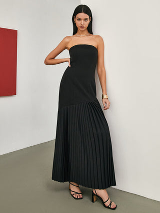 Solid Pleated Tube Long Dress