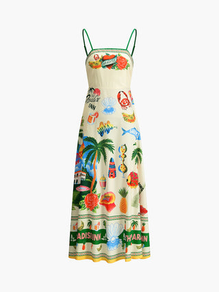 Robe longue cami imprimée Paradise Print Vacation