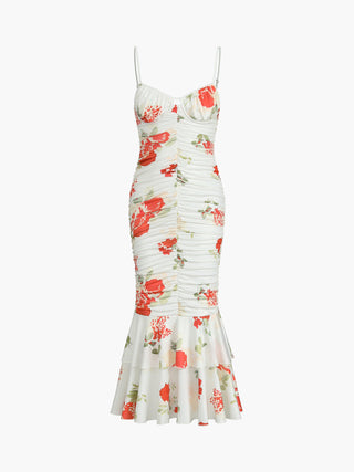 Robe midi plissée à imprimé floral