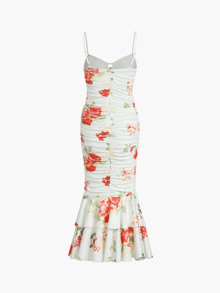 Robe midi plissée à imprimé floral